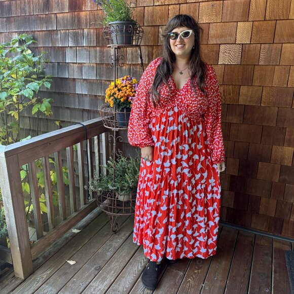 Diane Von Furstenberg DVF for Target V-Neck Ginkgo Cherry Tomato Maxi Dress 1X - Picture 1 of 13